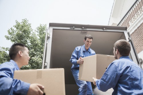 Packed boxes and furniture prepared for a Clapham Common move